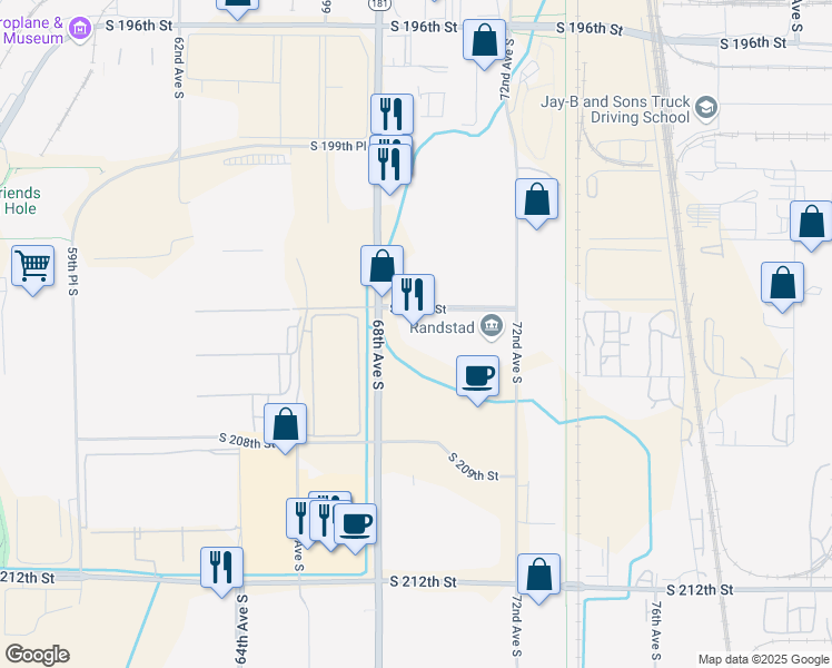map of restaurants, bars, coffee shops, grocery stores, and more near 6811 South 204th Street in Kent