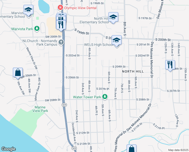 map of restaurants, bars, coffee shops, grocery stores, and more near 416 South 206th Street in Des Moines
