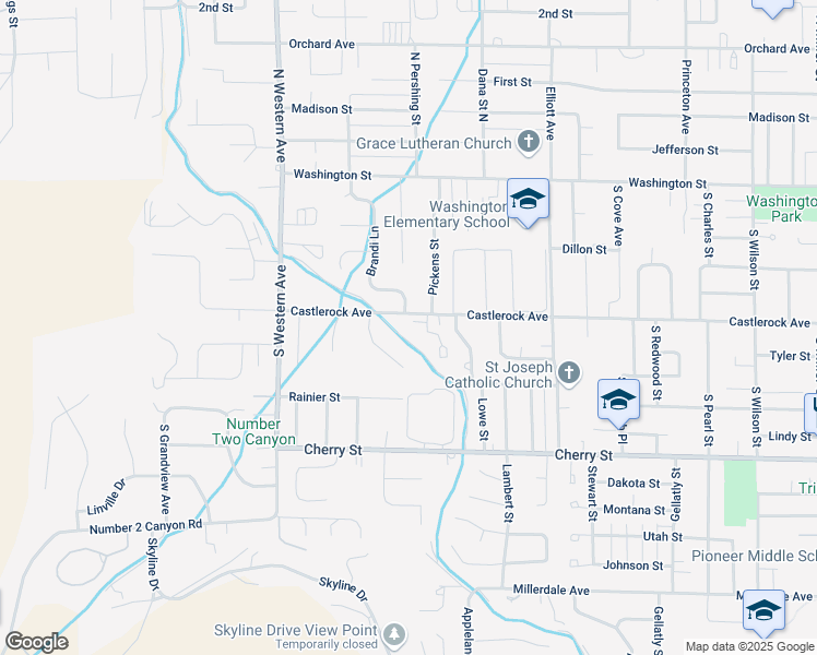 map of restaurants, bars, coffee shops, grocery stores, and more near 1600 Castlerock Avenue in Wenatchee
