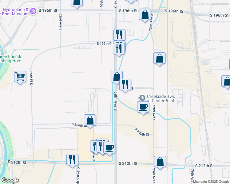 map of restaurants, bars, coffee shops, grocery stores, and more near 20403 68th Avenue South in Kent
