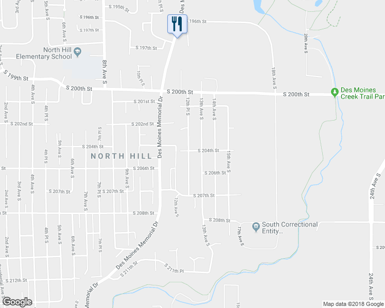 map of restaurants, bars, coffee shops, grocery stores, and more near 1231 South 204th Street in SeaTac