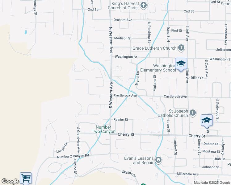 map of restaurants, bars, coffee shops, grocery stores, and more near 1738 Castlerock Avenue in Wenatchee