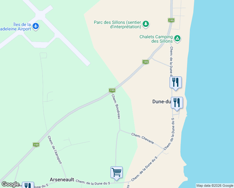 map of restaurants, bars, coffee shops, grocery stores, and more near 130 Chemin Boudreau in Cap-aux-Meules