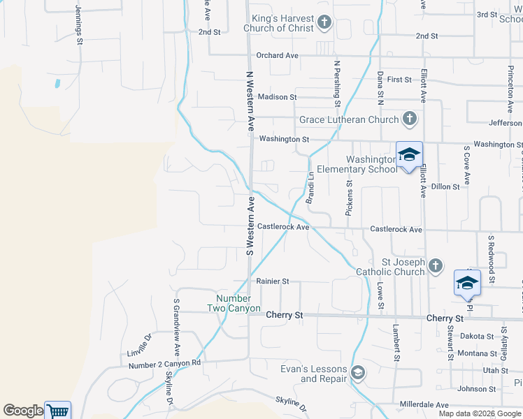 map of restaurants, bars, coffee shops, grocery stores, and more near 1738 Castlerock Avenue in Wenatchee