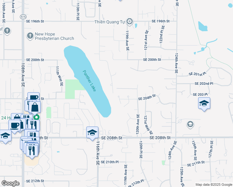 map of restaurants, bars, coffee shops, grocery stores, and more near 11808 Southeast 204th Street in Kent
