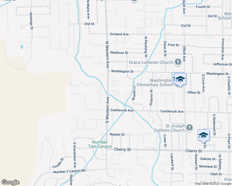 map of restaurants, bars, coffee shops, grocery stores, and more near 205 South Western Avenue in Wenatchee
