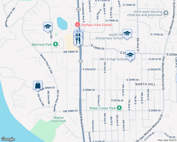 map of restaurants, bars, coffee shops, grocery stores, and more near 131 South 202nd Street in Des Moines