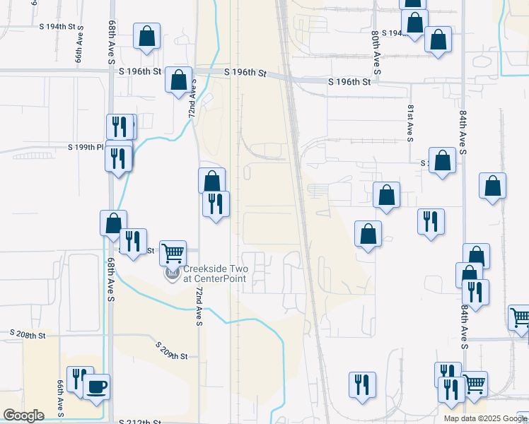 map of restaurants, bars, coffee shops, grocery stores, and more near 7421 South 202nd Street in Kent