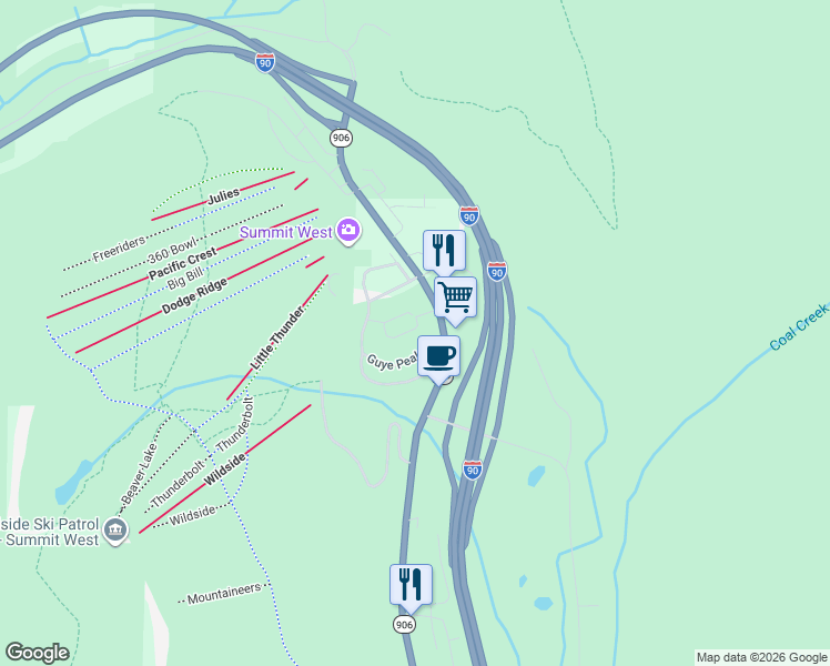 map of restaurants, bars, coffee shops, grocery stores, and more near 90 Pass Life Way in North Bend