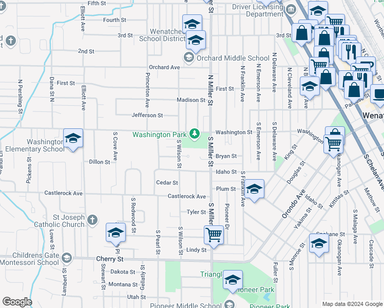 map of restaurants, bars, coffee shops, grocery stores, and more near 160 Lavender Court in Wenatchee