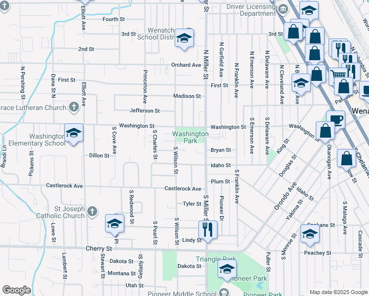map of restaurants, bars, coffee shops, grocery stores, and more near 160 Lavender Court in Wenatchee