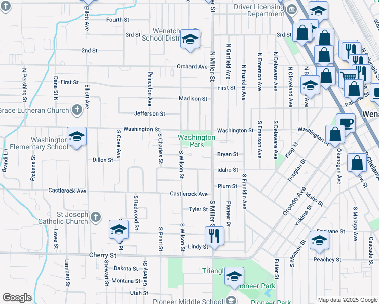 map of restaurants, bars, coffee shops, grocery stores, and more near 160 Lavender Court in Wenatchee