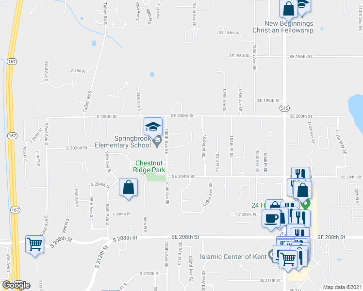 map of restaurants, bars, coffee shops, grocery stores, and more near 26911 101st Court Southeast in Kent