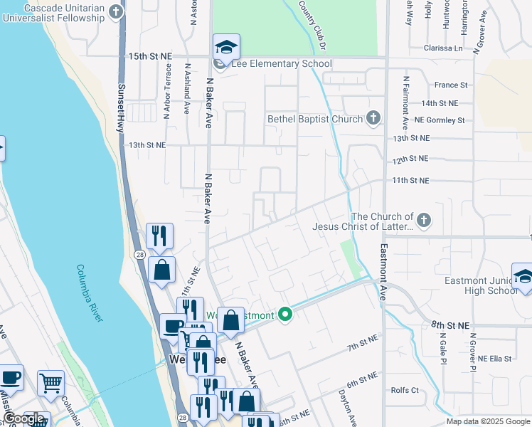 map of restaurants, bars, coffee shops, grocery stores, and more near in East Wenatchee