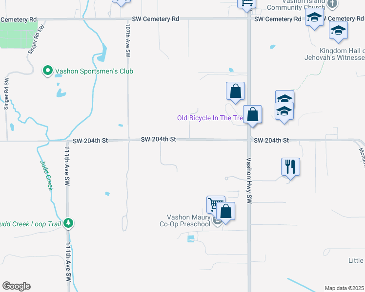 map of restaurants, bars, coffee shops, grocery stores, and more near 10315 Southwest 204th Street in Vashon