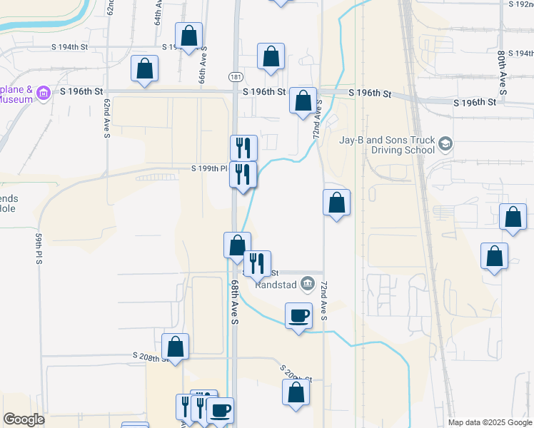 map of restaurants, bars, coffee shops, grocery stores, and more near 6906 South 204th Street in Kent