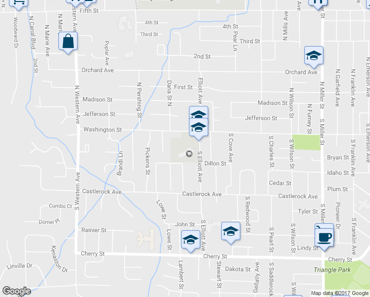 map of restaurants, bars, coffee shops, grocery stores, and more near 1401 Washington Street in Wenatchee