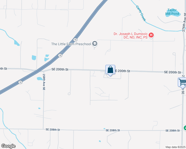 map of restaurants, bars, coffee shops, grocery stores, and more near 26208 Southeast 200th Street in Maple Valley
