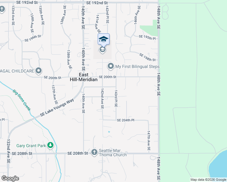 map of restaurants, bars, coffee shops, grocery stores, and more near 14218 Southeast 201st Street in Kent