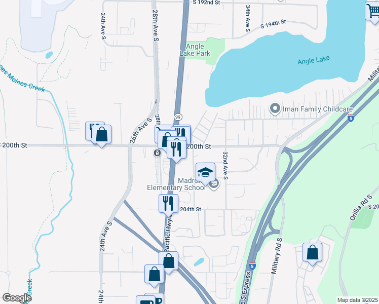 map of restaurants, bars, coffee shops, grocery stores, and more near 2929 South 200th Street in SeaTac