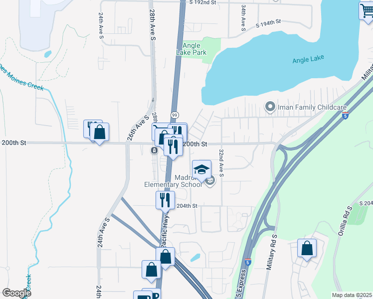map of restaurants, bars, coffee shops, grocery stores, and more near 2929 South 200th Street in SeaTac