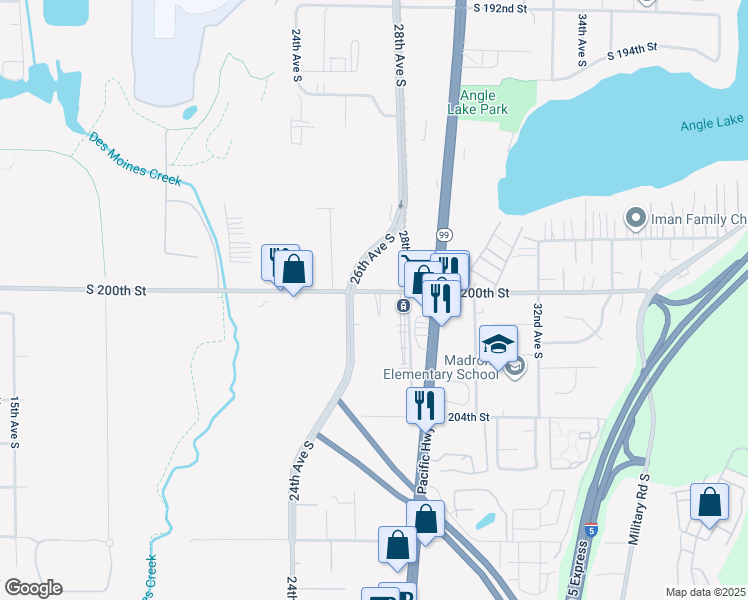 map of restaurants, bars, coffee shops, grocery stores, and more near 2701 27th Avenue South in SeaTac