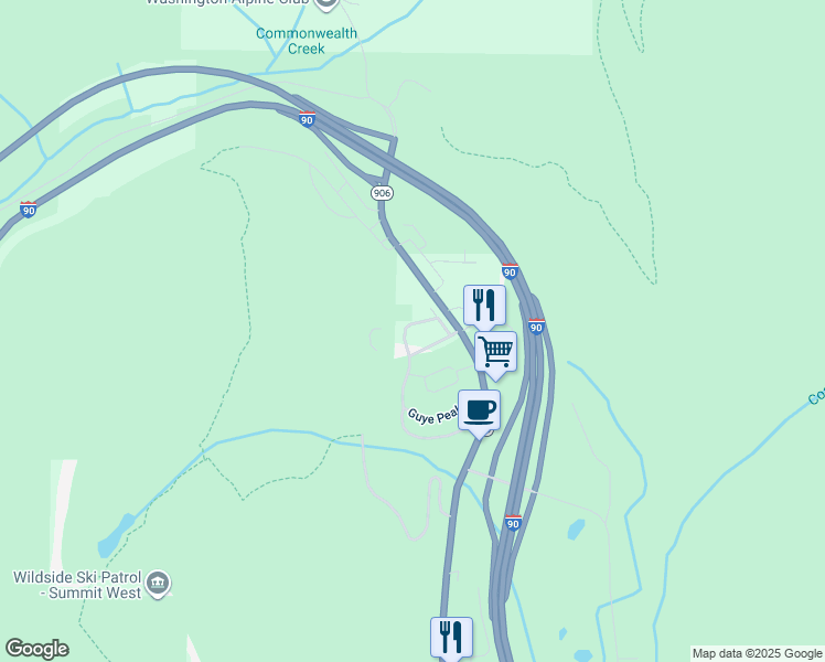 map of restaurants, bars, coffee shops, grocery stores, and more near 21 Kendall Peak Way in Snoqualmie Pass