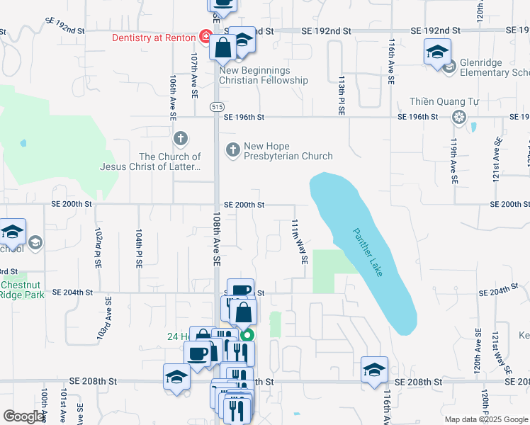 map of restaurants, bars, coffee shops, grocery stores, and more near 11011 Southeast 200th Street in Kent