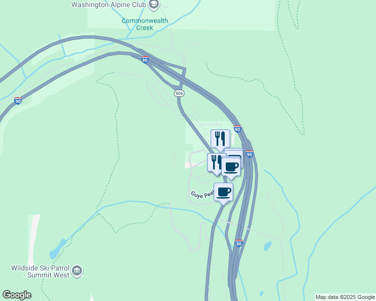map of restaurants, bars, coffee shops, grocery stores, and more near 21 Kendall Peak Way in Snoqualmie Pass