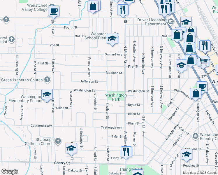 map of restaurants, bars, coffee shops, grocery stores, and more near in Wenatchee