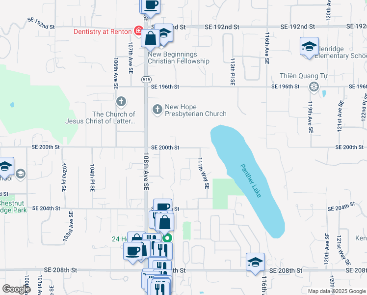 map of restaurants, bars, coffee shops, grocery stores, and more near 11011 Southeast 200th Street in Kent