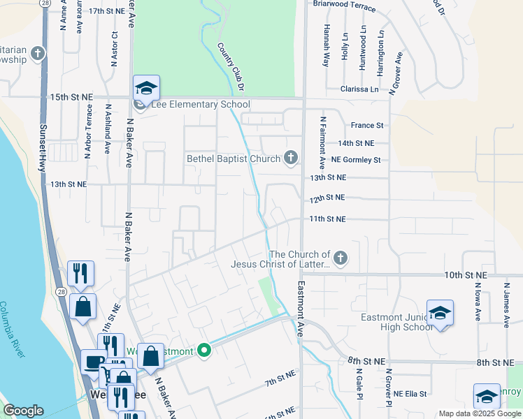 map of restaurants, bars, coffee shops, grocery stores, and more near 1200 Eastmont Avenue in East Wenatchee
