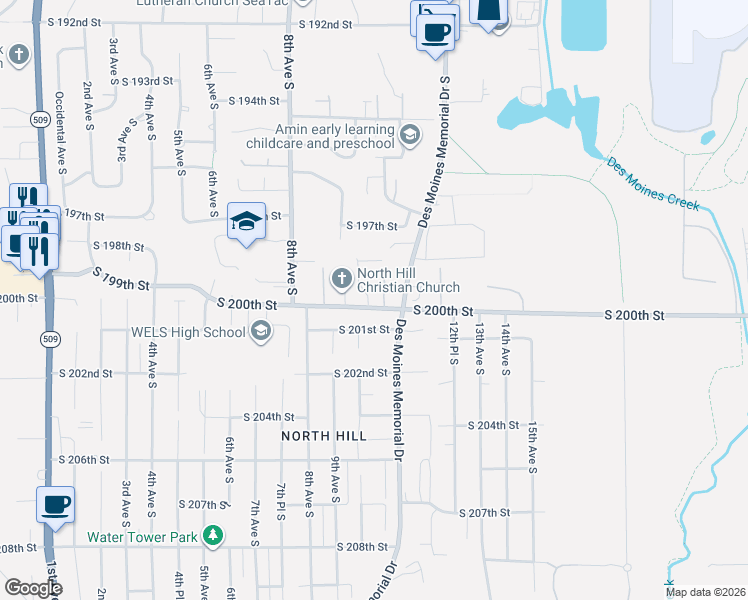 map of restaurants, bars, coffee shops, grocery stores, and more near 920 South 201st Street in Des Moines