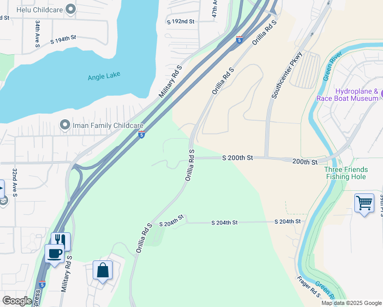 map of restaurants, bars, coffee shops, grocery stores, and more near Orillia Road South in King County