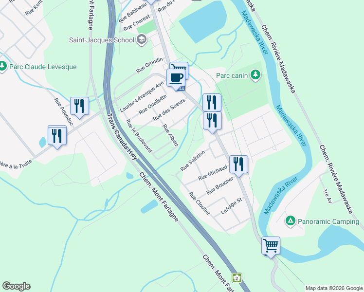 map of restaurants, bars, coffee shops, grocery stores, and more near in Edmundston