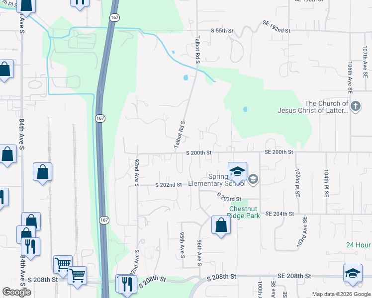 map of restaurants, bars, coffee shops, grocery stores, and more near 19808 Talbot Road South in Renton