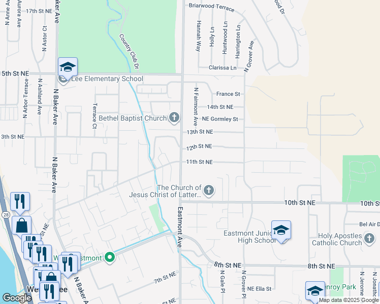 map of restaurants, bars, coffee shops, grocery stores, and more near 615 12th Street Northeast in East Wenatchee