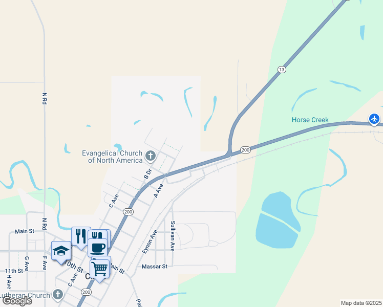 map of restaurants, bars, coffee shops, grocery stores, and more near 102 B Avenue in Circle