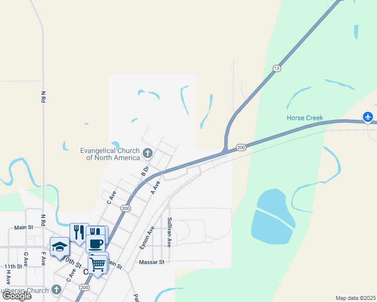 map of restaurants, bars, coffee shops, grocery stores, and more near 102 B Avenue in Circle