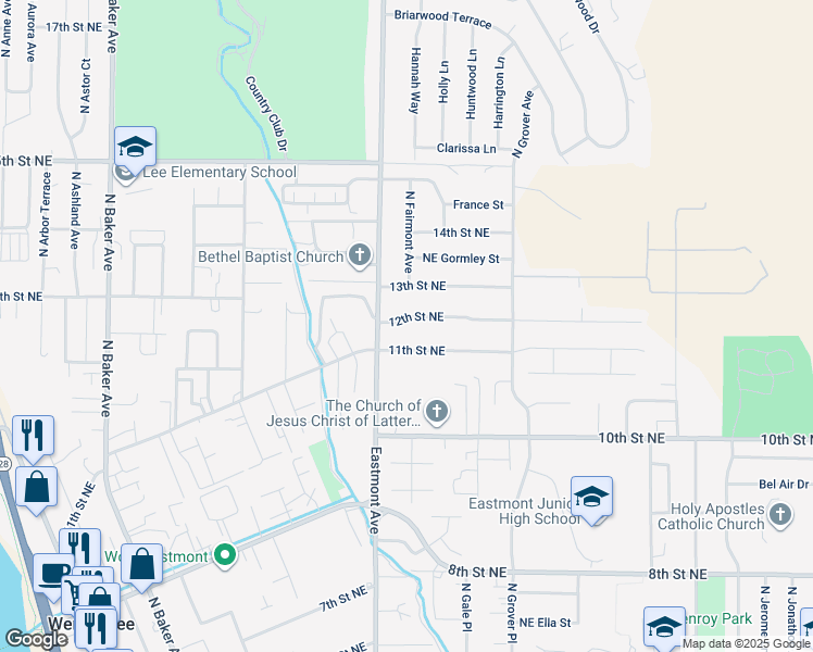 map of restaurants, bars, coffee shops, grocery stores, and more near 615 12th Street Northeast in East Wenatchee