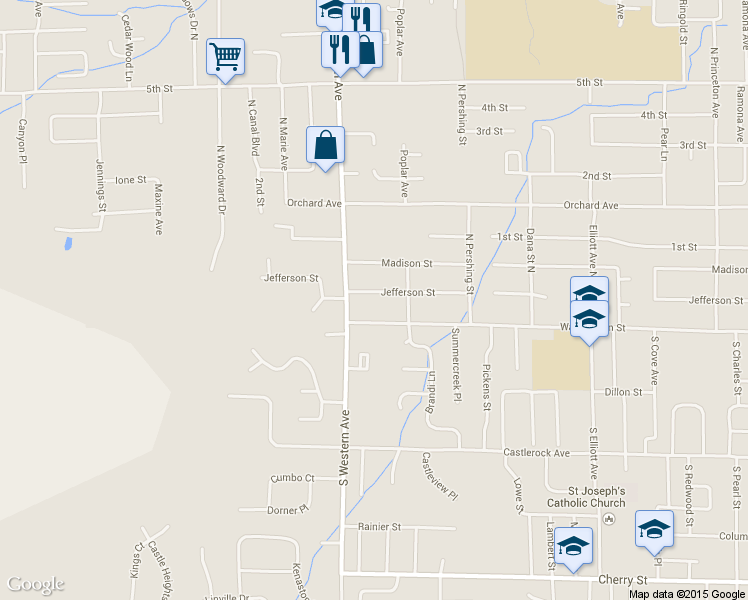 map of restaurants, bars, coffee shops, grocery stores, and more near 1714 Jefferson Street in Wenatchee
