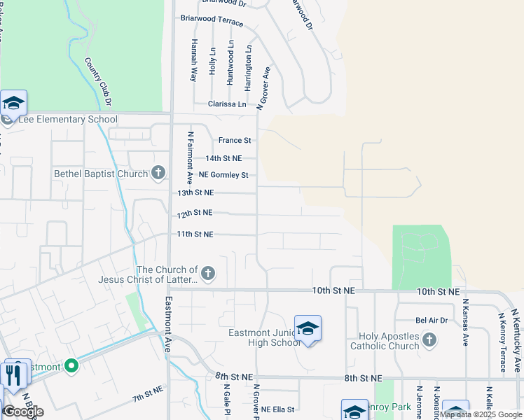 map of restaurants, bars, coffee shops, grocery stores, and more near 1201 North Grover Place in East Wenatchee