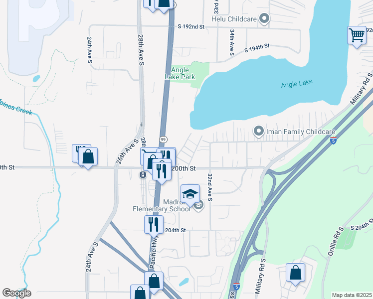 map of restaurants, bars, coffee shops, grocery stores, and more near 2908 South 200th Street in SeaTac
