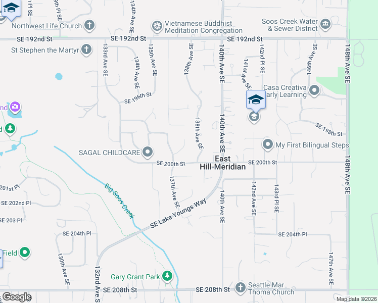 map of restaurants, bars, coffee shops, grocery stores, and more near 19909 138th Avenue Southeast in Renton