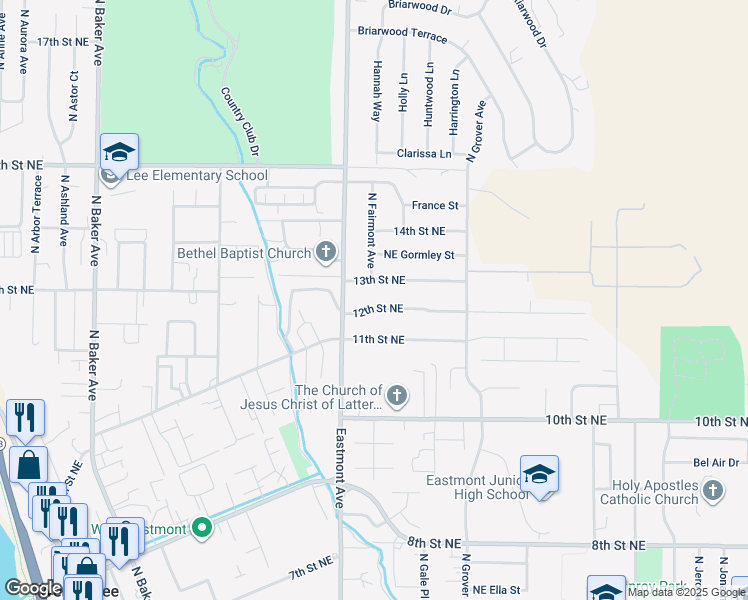 map of restaurants, bars, coffee shops, grocery stores, and more near 615 12th Street Northeast in East Wenatchee