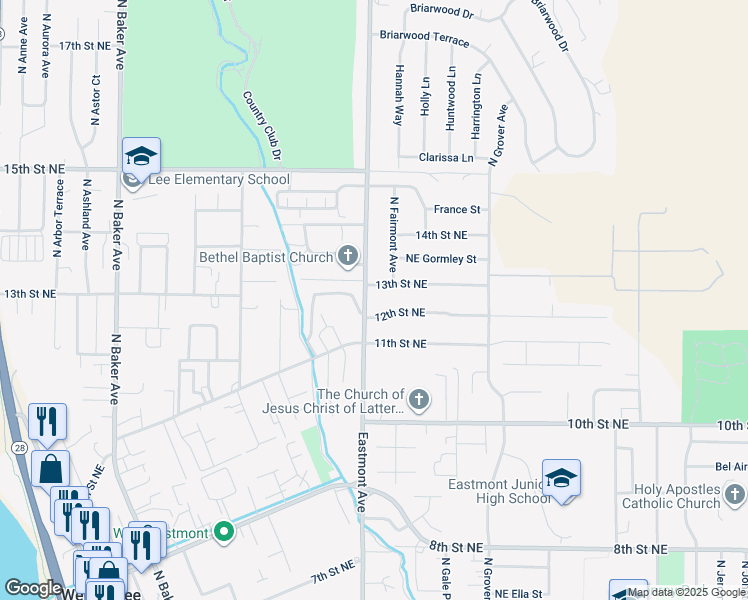 map of restaurants, bars, coffee shops, grocery stores, and more near 1245 Eastmont Avenue in East Wenatchee