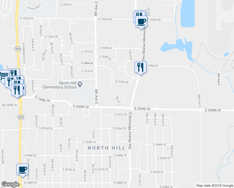 map of restaurants, bars, coffee shops, grocery stores, and more near 19631 10th Place South in Des Moines