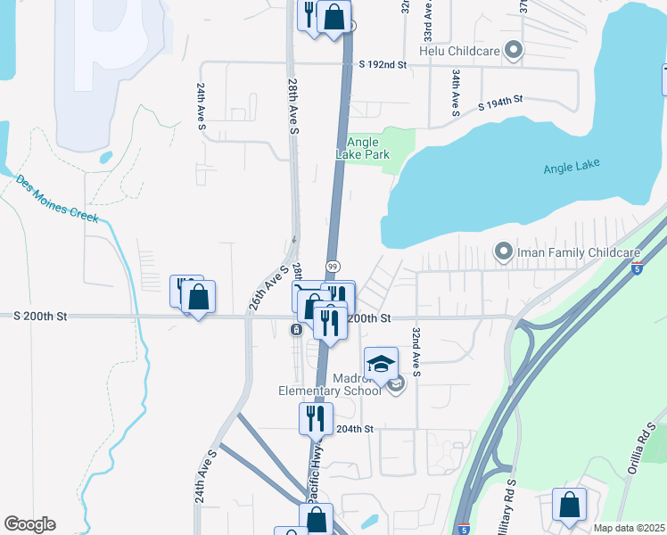 map of restaurants, bars, coffee shops, grocery stores, and more near 19802 International Boulevard in SeaTac