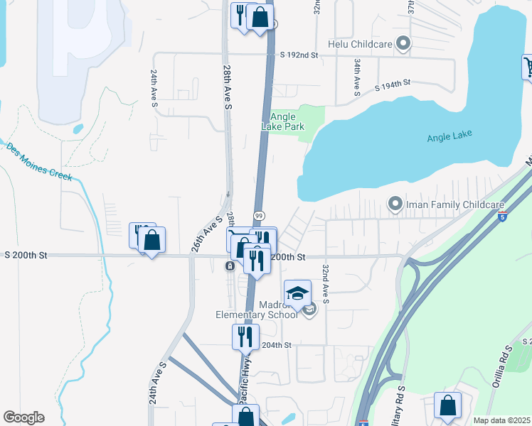 map of restaurants, bars, coffee shops, grocery stores, and more near 19800 International Boulevard in SeaTac