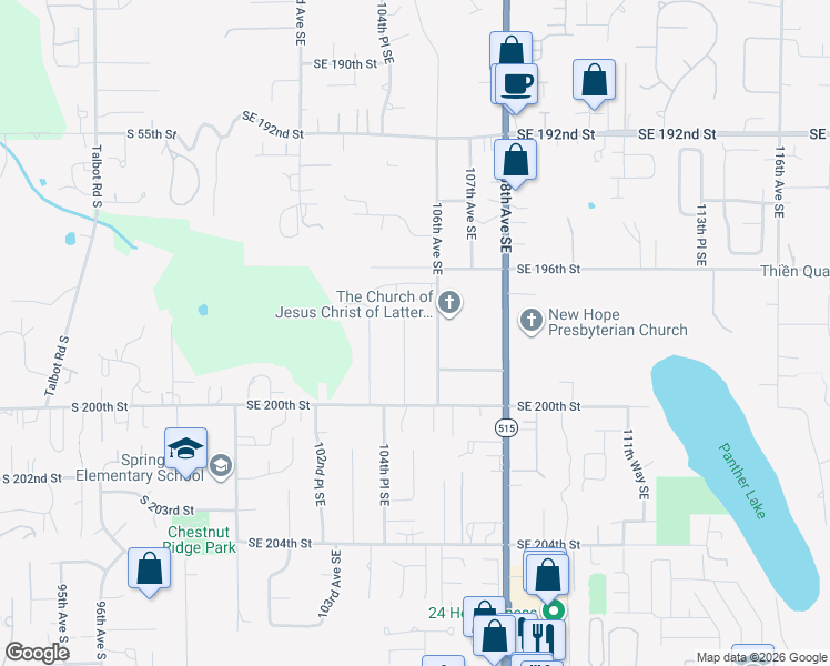 map of restaurants, bars, coffee shops, grocery stores, and more near 19632 105th Avenue Southeast in Renton